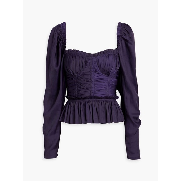 Ulla Johnson Purple Mia Ruched Satin Peplum Blouse - Picture 13 of 13